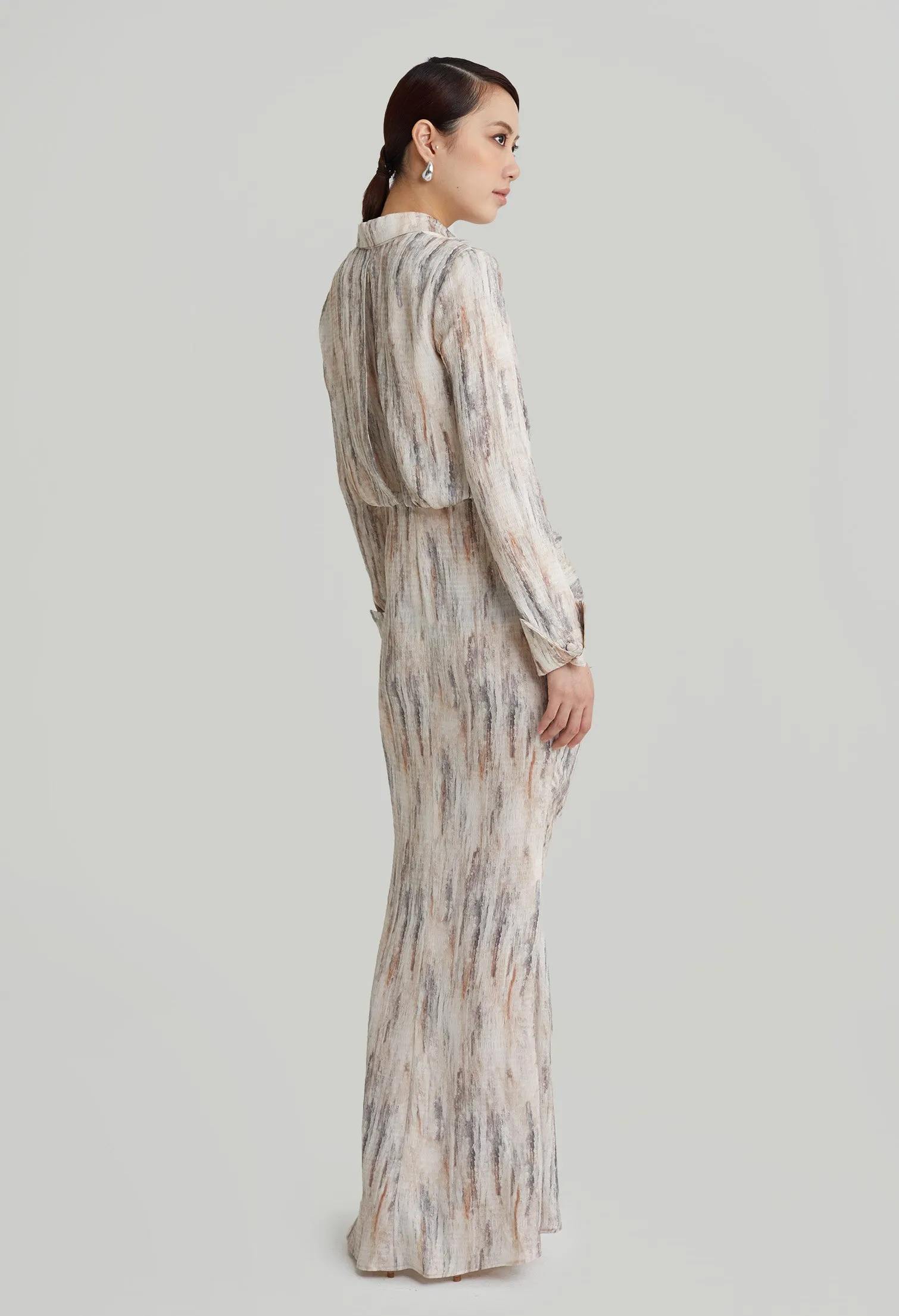 nichii X NURITA HARITH Patterned Ruched Front Collared Maxi Dress
