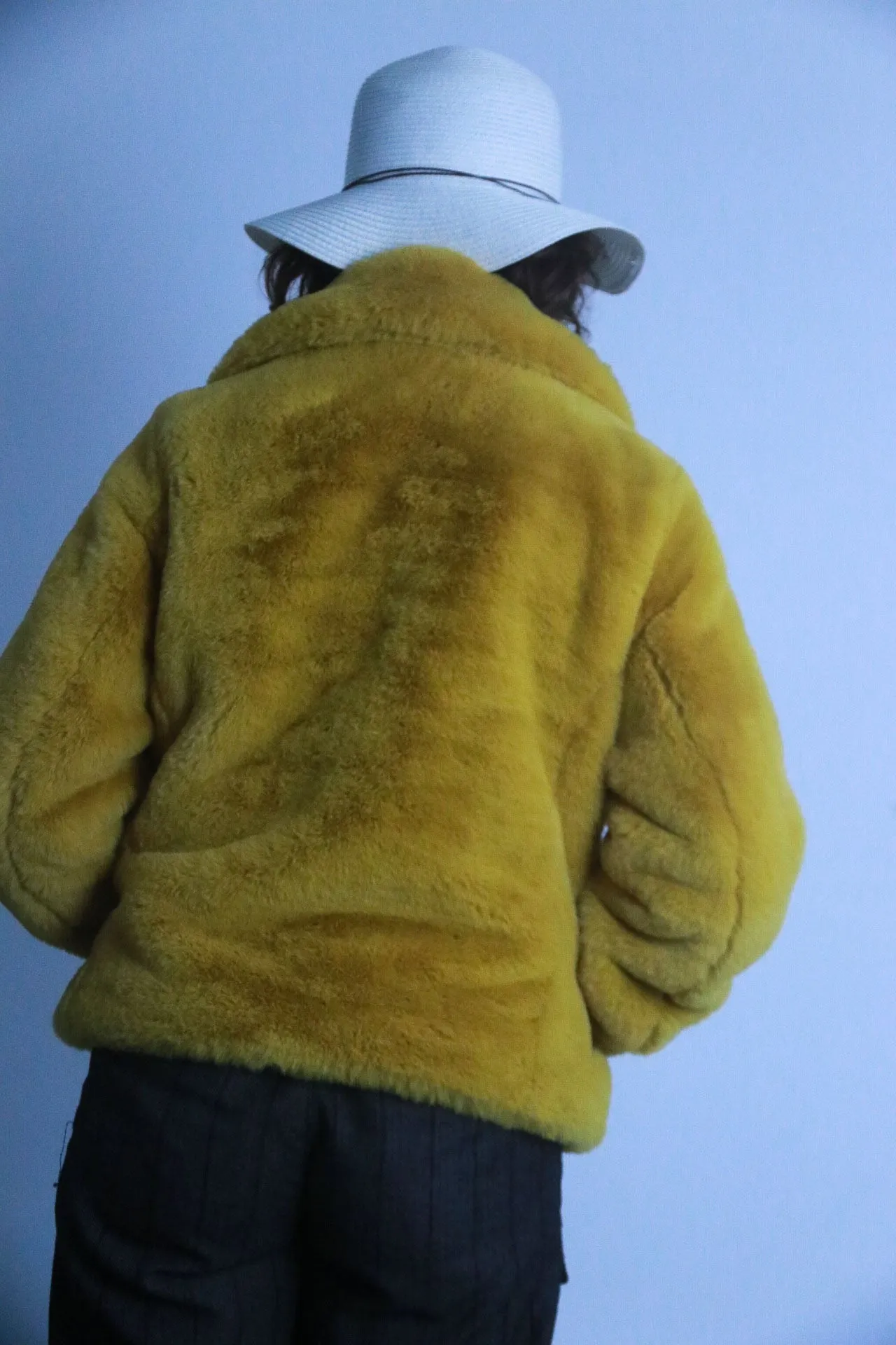 Rubynee vintage thick faux fur fluffy yellow jacket