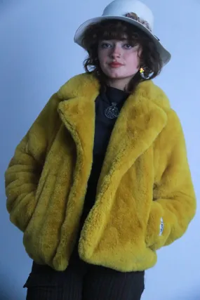 Rubynee vintage thick faux fur fluffy yellow jacket