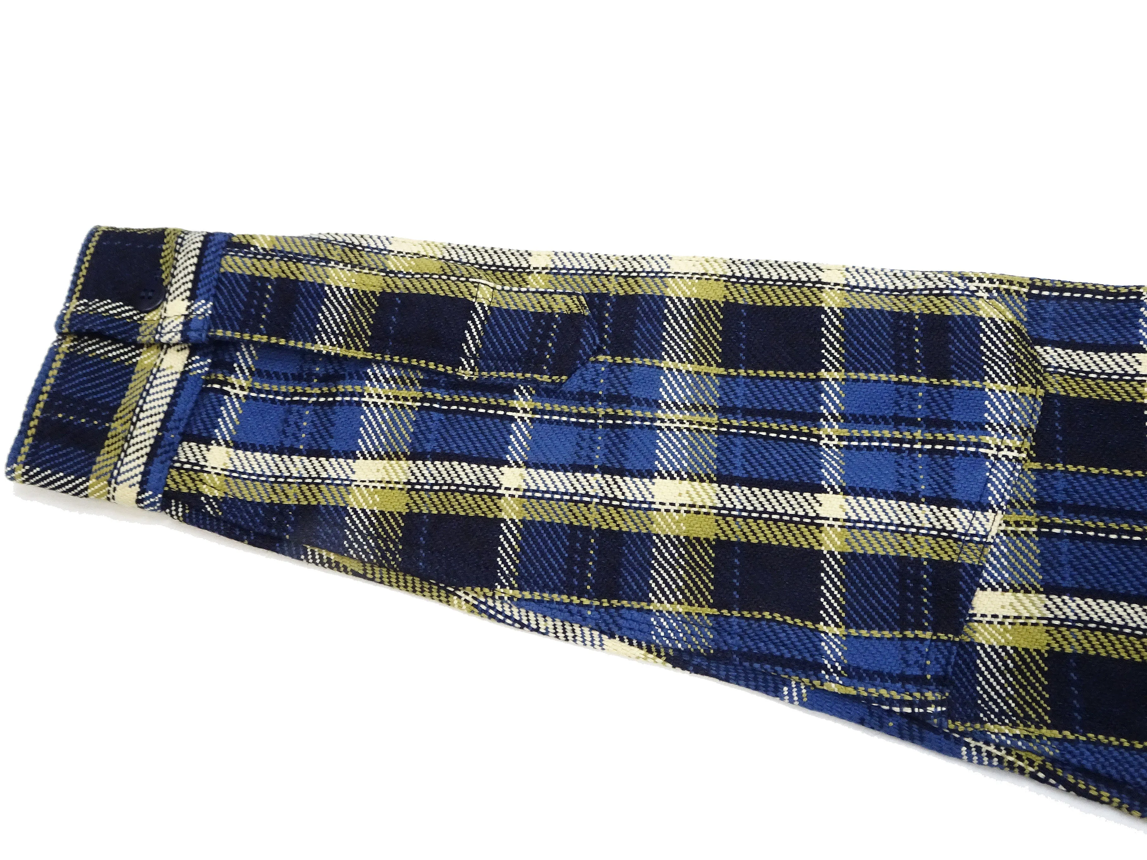 Samurai Jeans Indigo Plaid Flannel Shirt Men's Heavyweight Long Sleeve Button Up Work Shirt SIN23-01 Indigo/Blue Plaid