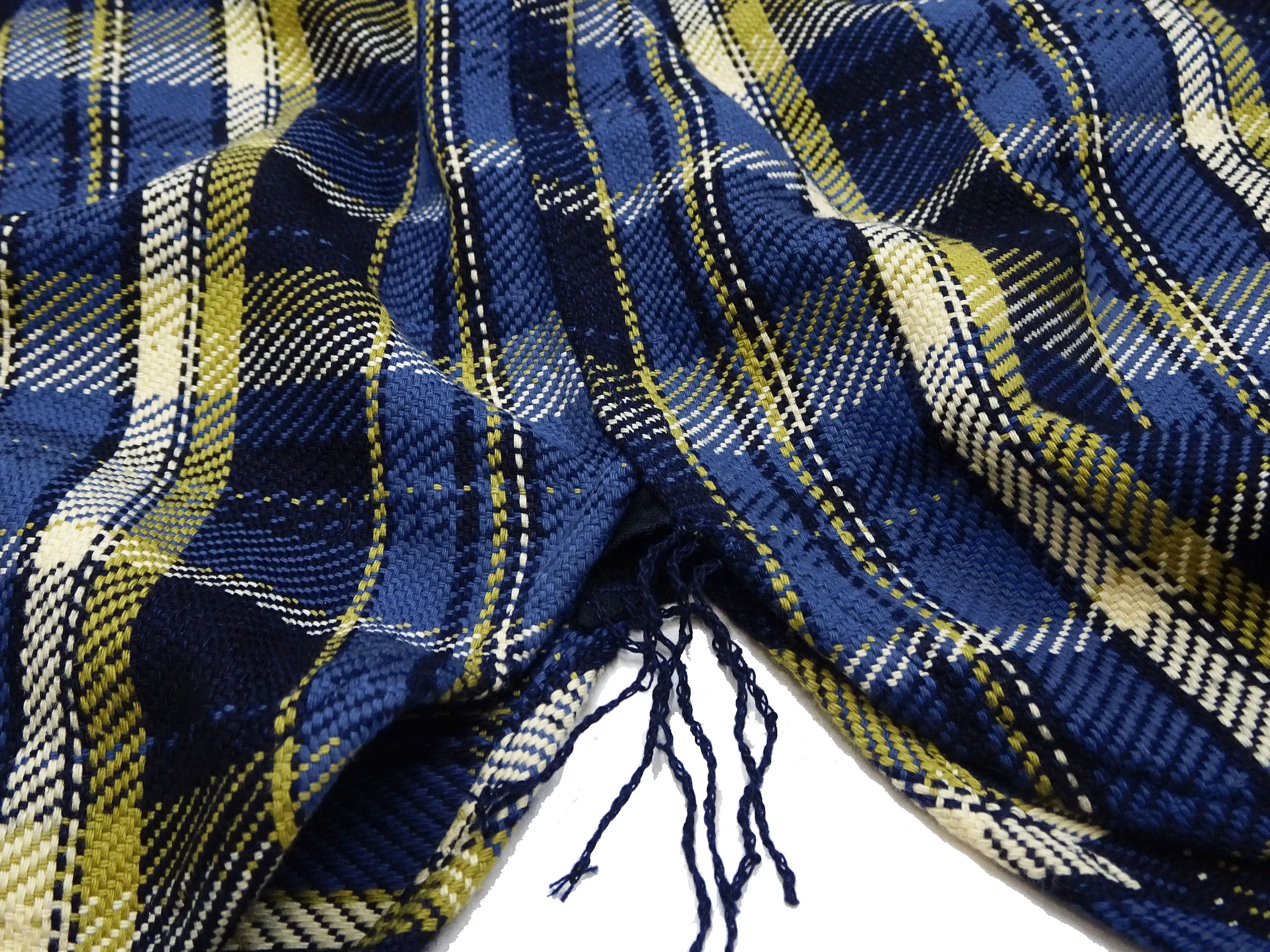 Samurai Jeans Indigo Plaid Flannel Shirt Men's Heavyweight Long Sleeve Button Up Work Shirt SIN23-01 Indigo/Blue Plaid