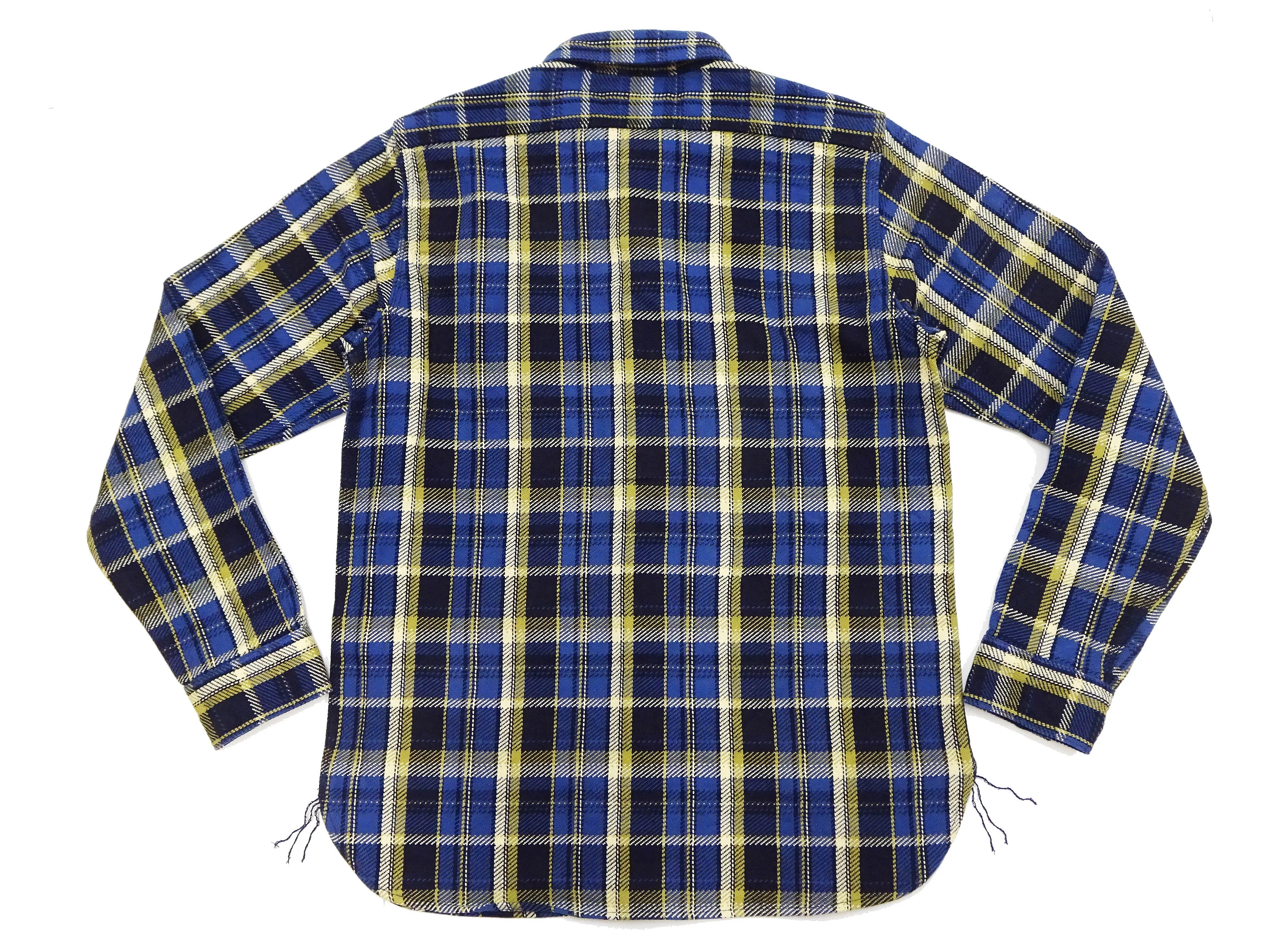 Samurai Jeans Indigo Plaid Flannel Shirt Men's Heavyweight Long Sleeve Button Up Work Shirt SIN23-01 Indigo/Blue Plaid