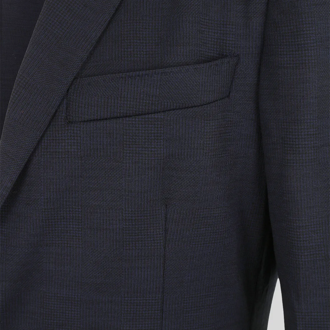 Shadow Plaid Patch Pocket Jersey Blazer - Navy