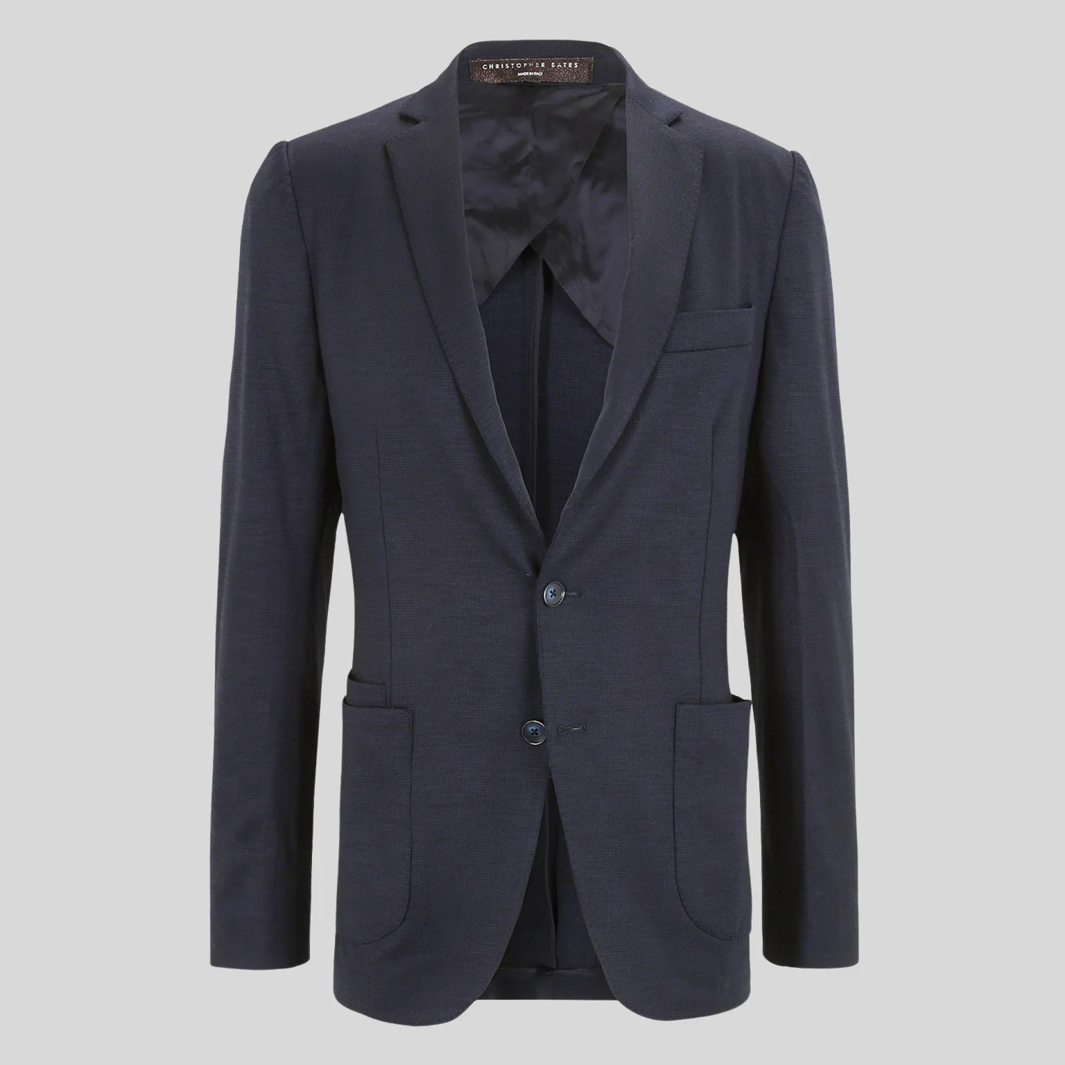 Shadow Plaid Patch Pocket Jersey Blazer - Navy