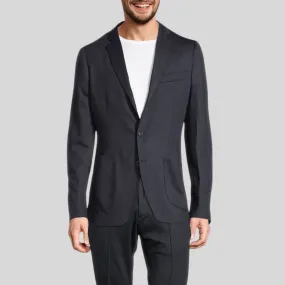 Shadow Plaid Patch Pocket Jersey Blazer - Navy