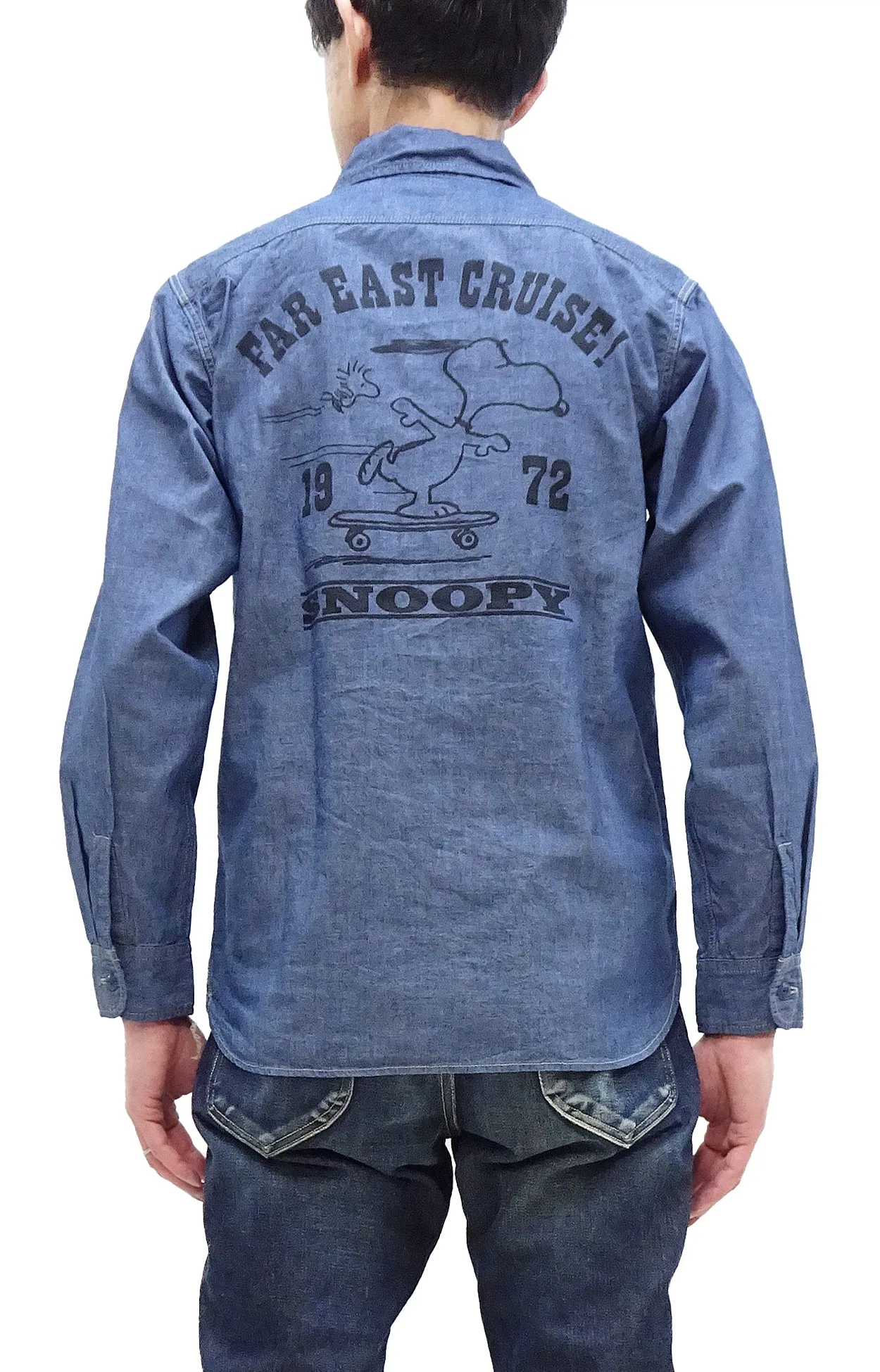 TOYS McCOY Blue Chambray Shirt Men's Snoopy Custom Long Sleeve Button Up Work Shirt TMS2402