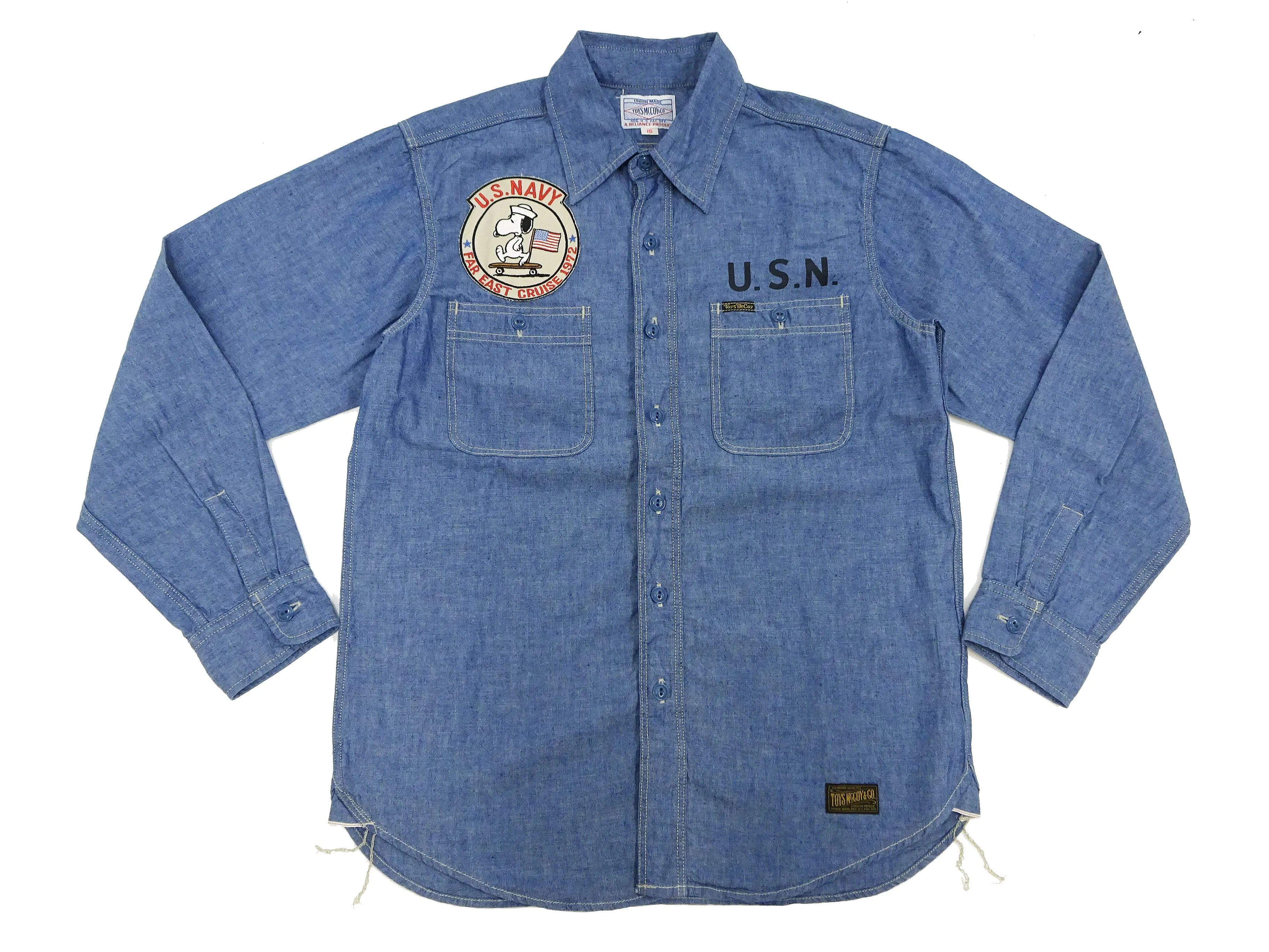 TOYS McCOY Blue Chambray Shirt Men's Snoopy Custom Long Sleeve Button Up Work Shirt TMS2402