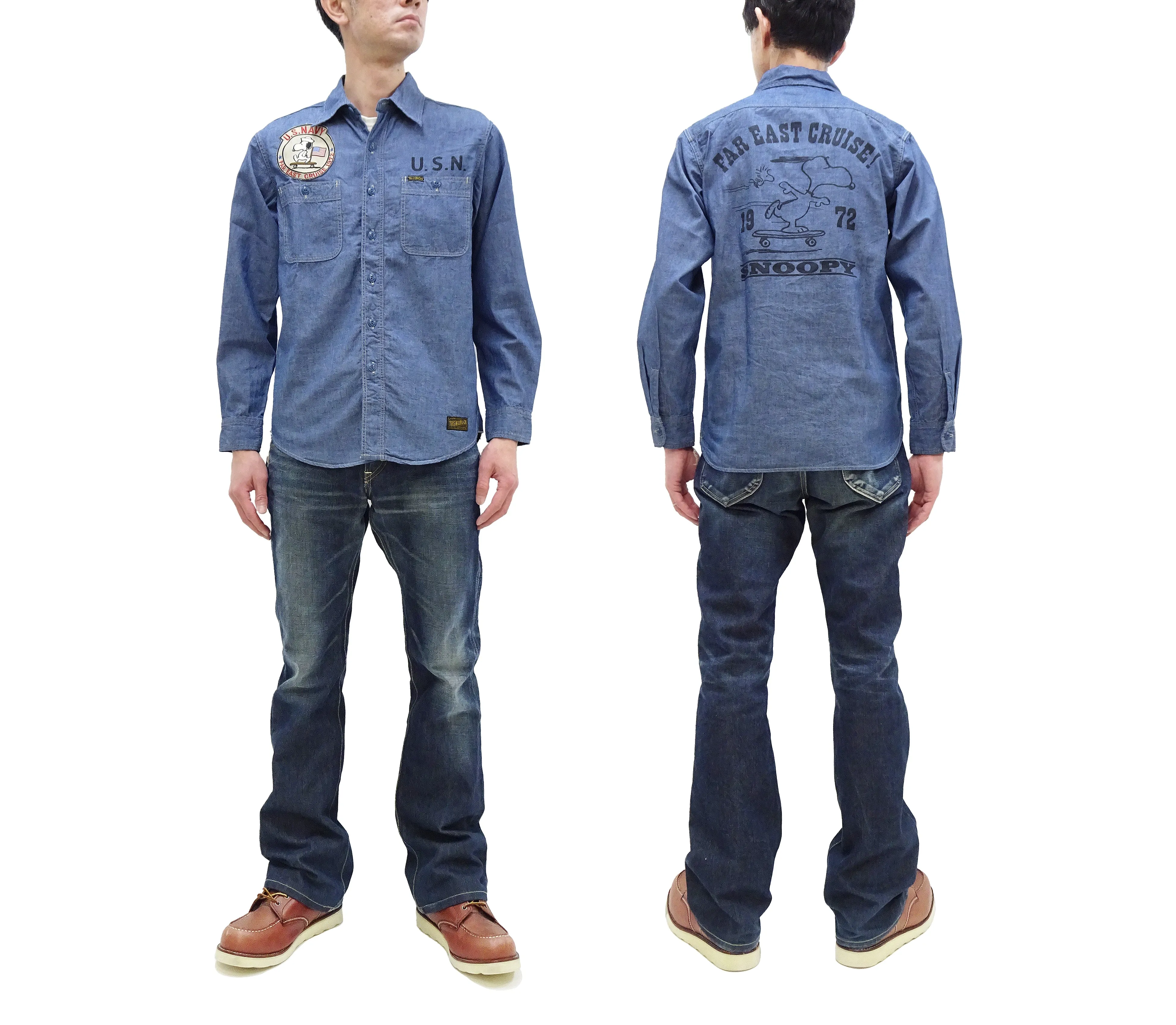 TOYS McCOY Blue Chambray Shirt Men's Snoopy Custom Long Sleeve Button Up Work Shirt TMS2402