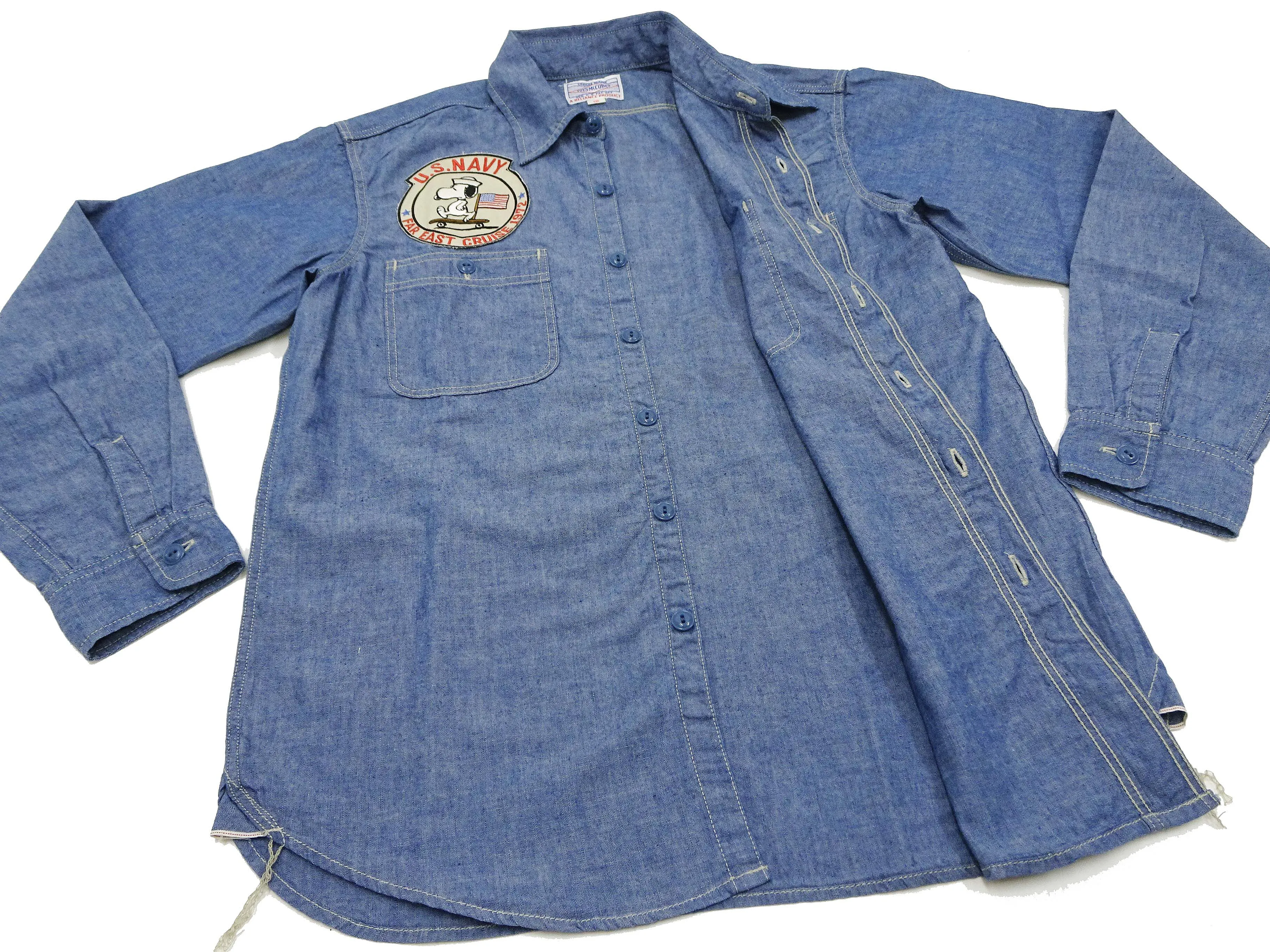TOYS McCOY Blue Chambray Shirt Men's Snoopy Custom Long Sleeve Button Up Work Shirt TMS2402