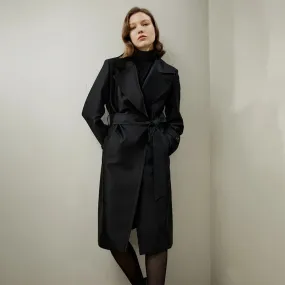 Turn Down Collar Silk Trench Coat