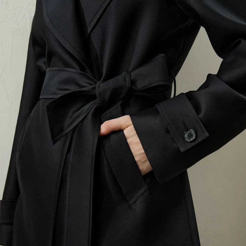Turn Down Collar Silk Trench Coat