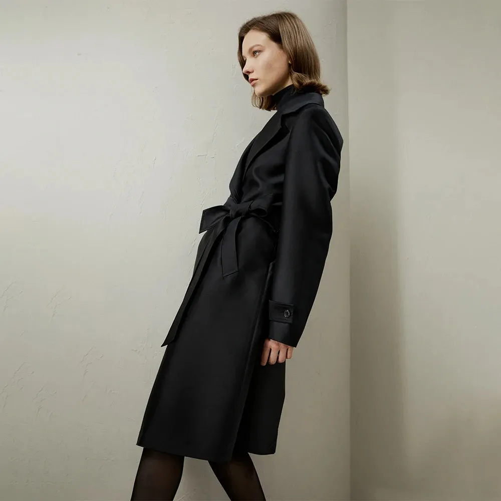 Turn Down Collar Silk Trench Coat
