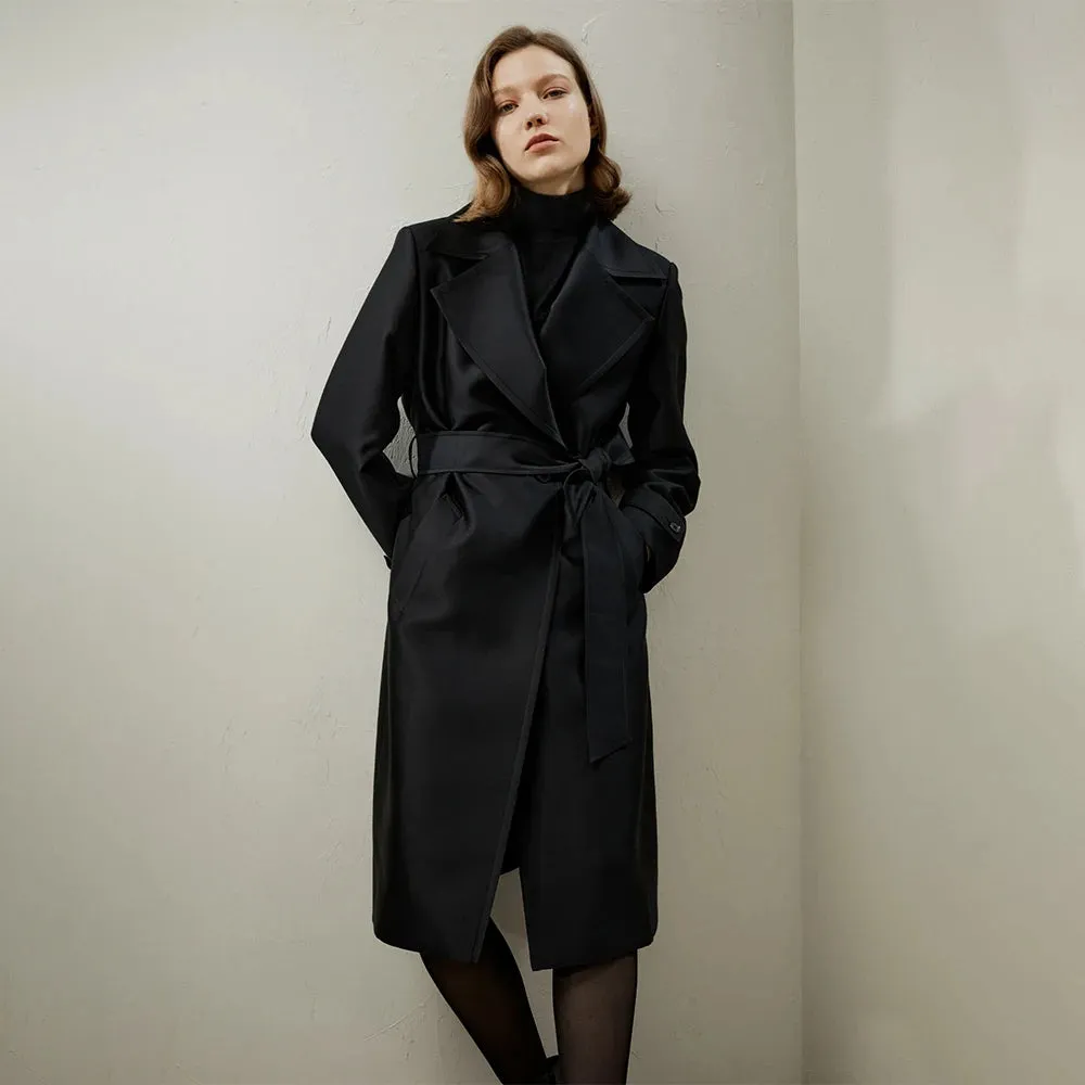Turn Down Collar Silk Trench Coat