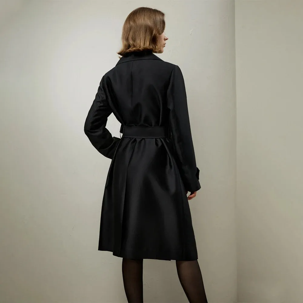Turn Down Collar Silk Trench Coat