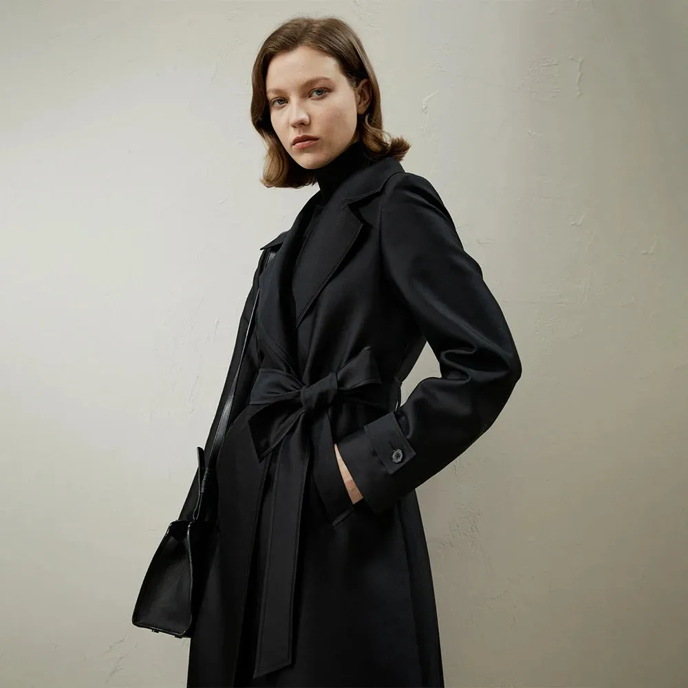 Turn Down Collar Silk Trench Coat