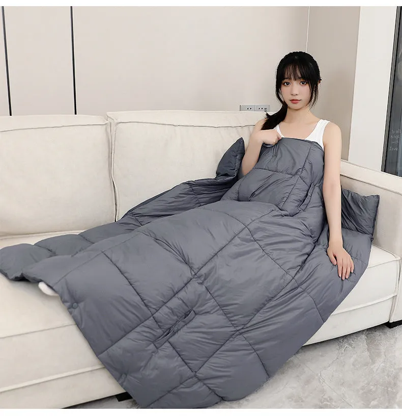 Two-in-One Grey Heated Blanket
