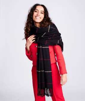 Womens Black Cashmere Feel Checked Scarf