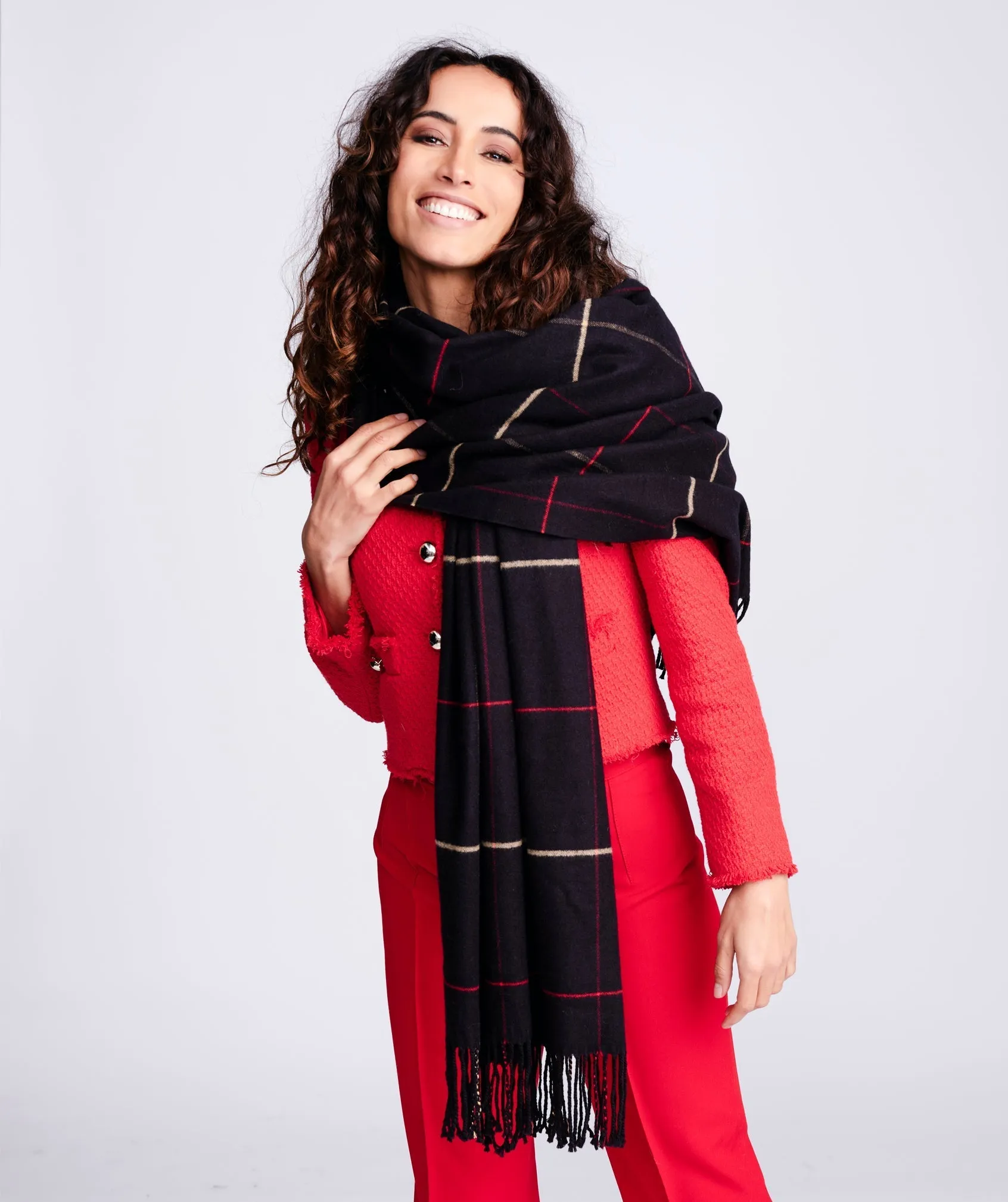 Womens Black Cashmere Feel Checked Scarf