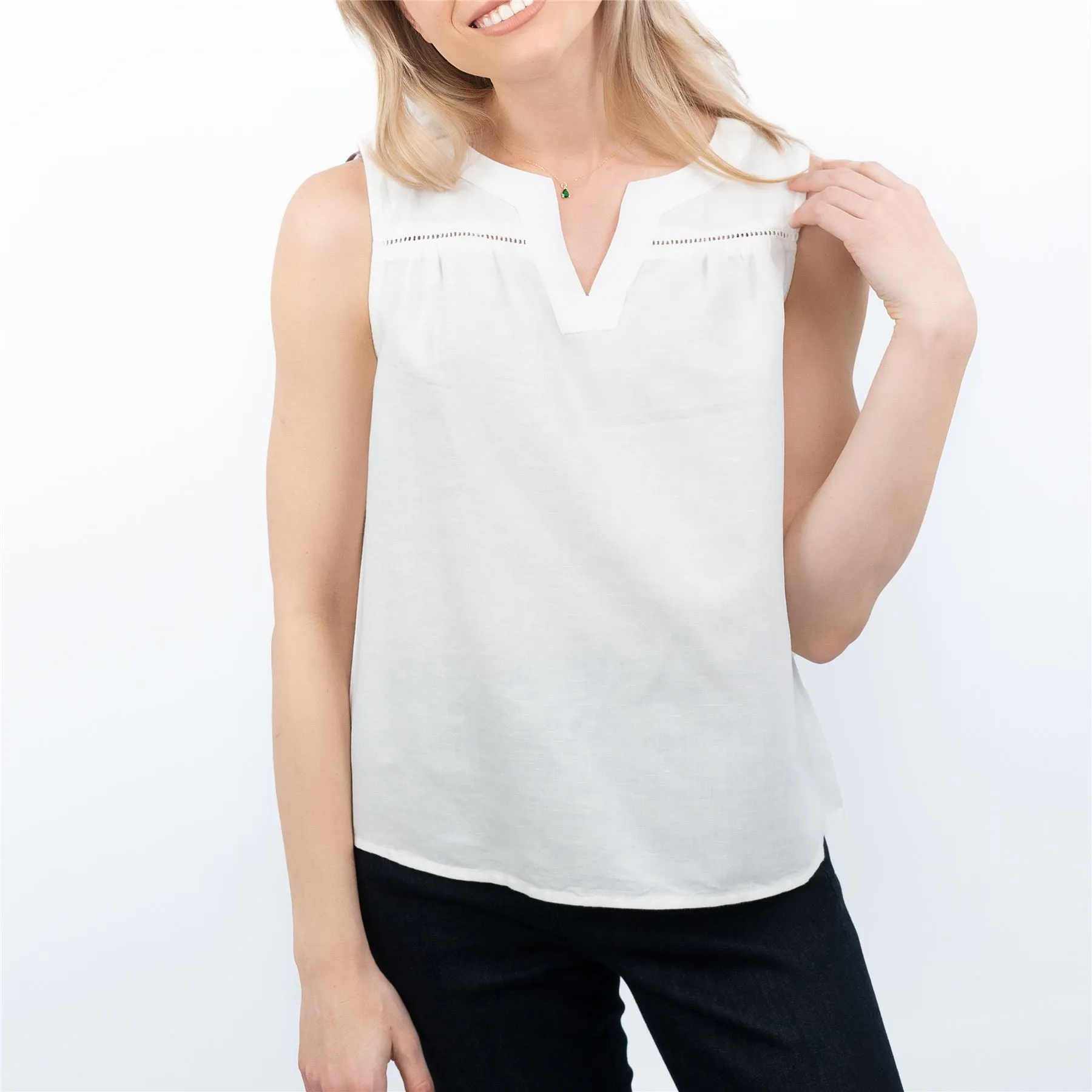 Womens White Relaxed Fit Sleeveless Top