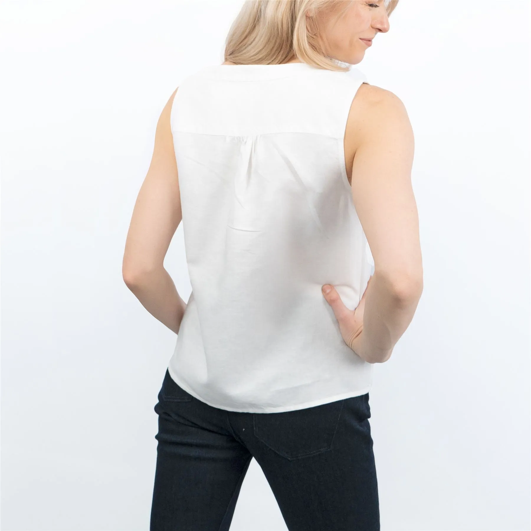 Womens White Relaxed Fit Sleeveless Top