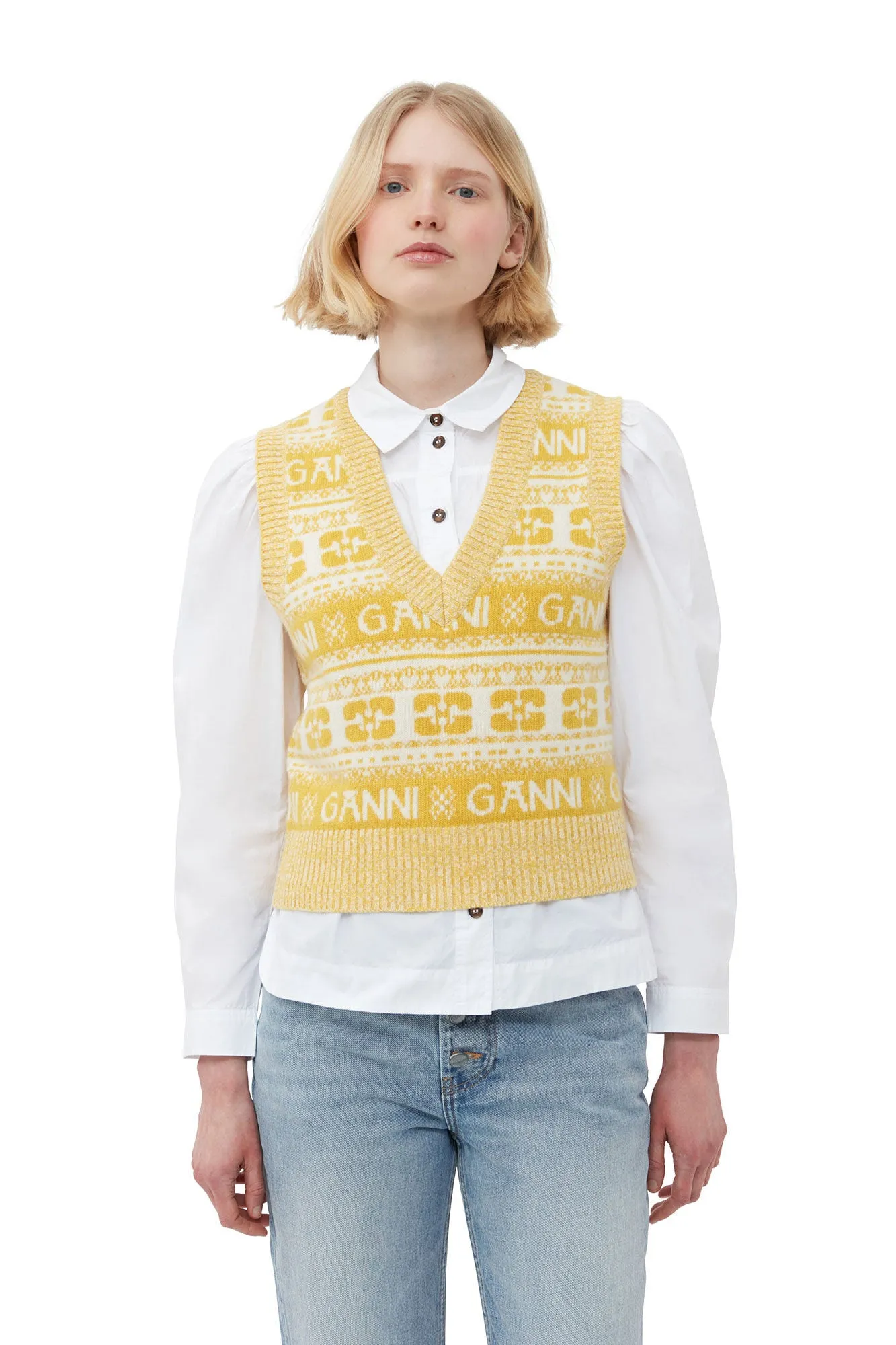 YELLOW WOOL MIX VEST Ganni